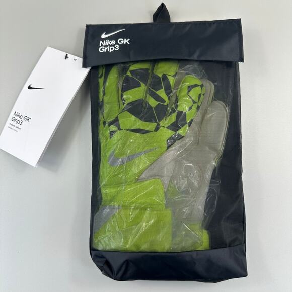 Nike Grip3 Goalkeeper Gloves Adult Size 10 Volt Black Football Soccer Goalie NEW - Picture 1 of 4